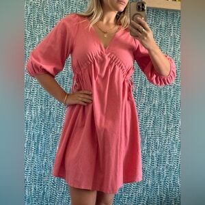 HYFVE Pink Mini Dress with Puff Sleeves